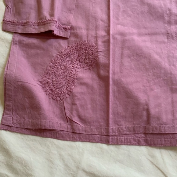 Tunic Kurta Woman’s Top Hand Embroidered 100% Cotton Paisely Print Purple - Picture 5 of 7